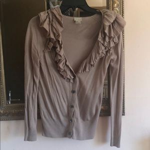 Taupe ruffle cardigan sweater